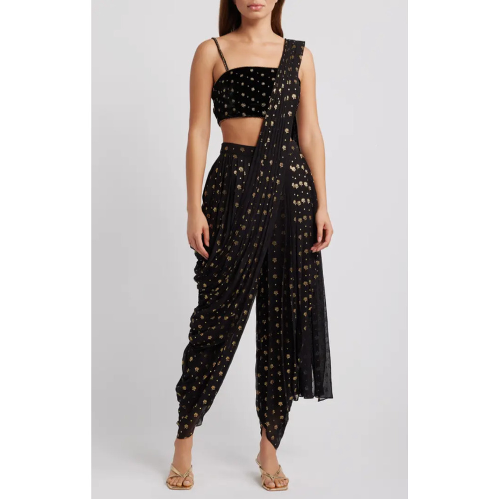 Sani Dhoti Black and Gold Women's Drape Set